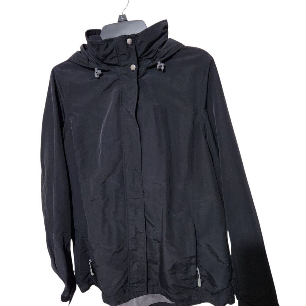 Lands Ends Windbreaker Jacket Size Medium Black Hooded Elastic Waist - Picture 2 of 16